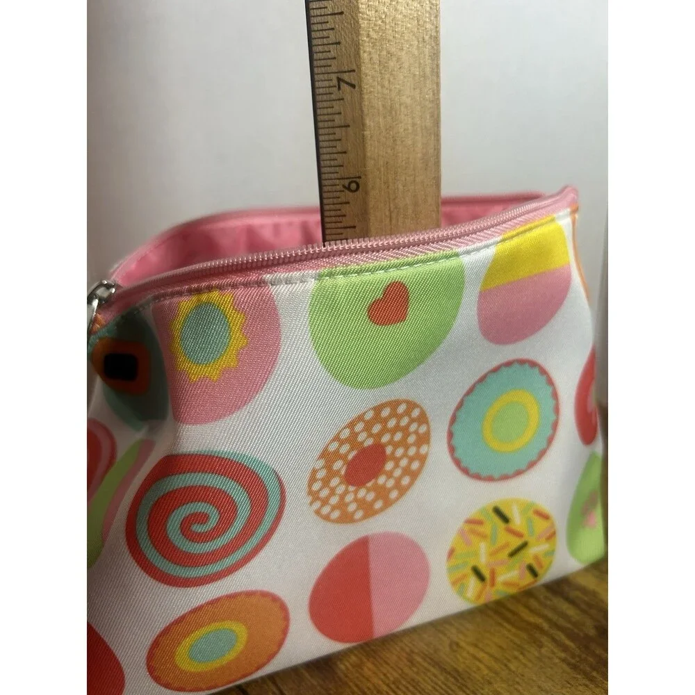 Clinique Cosmetic Bag Donut Pattern Zipper Pouch Pink Interior Makeup Case